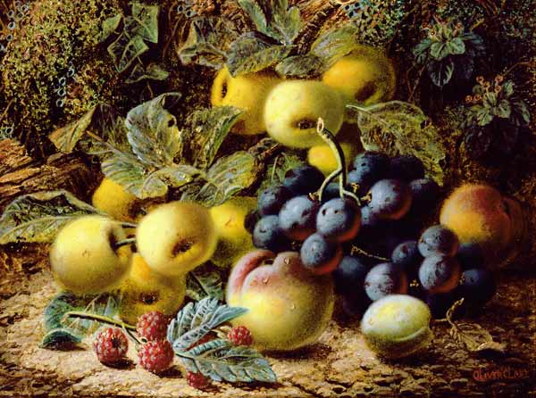 Still Life with Apples, Plums, Grapes and Raspberries de Oliver Clare